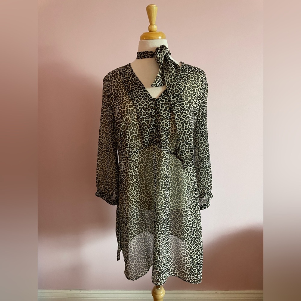 Leopard Print Sheer Blouse with Matching scarf/belt